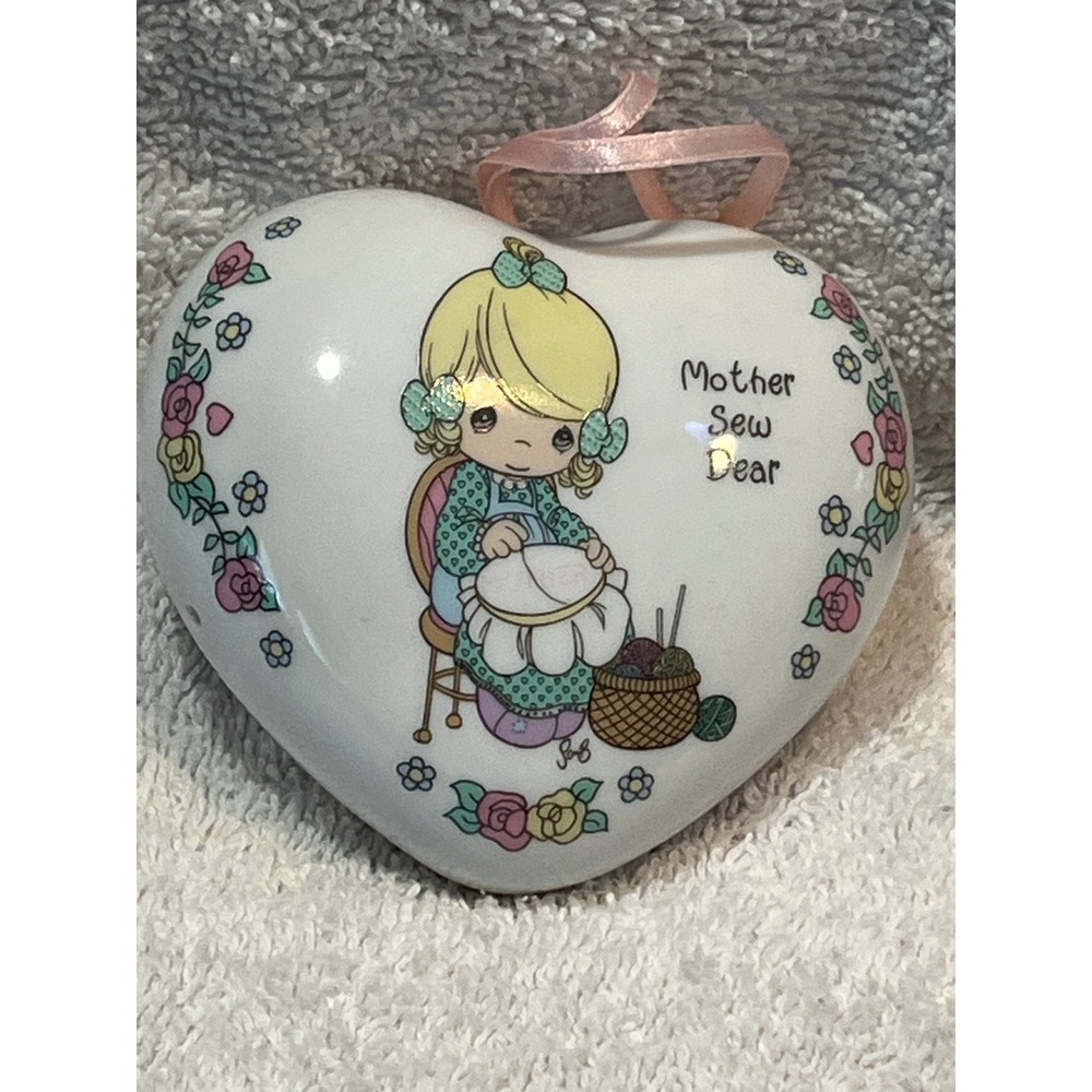 Precious Moments Mother Sew Dear Heart Porcelain Ornament 1995 Enesco Vintage
